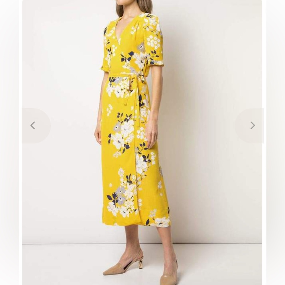 Sea New York Pia floral wrap midi dress in yellow size 0 EUC